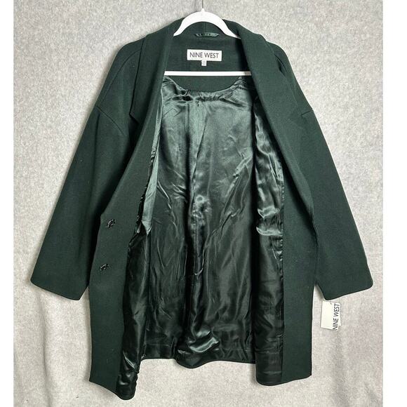 Nine West NWT Sz XXL Forest Green Wool Blend Coat Relaxed Fit Trench Pea Coat - Picture 3 of 12